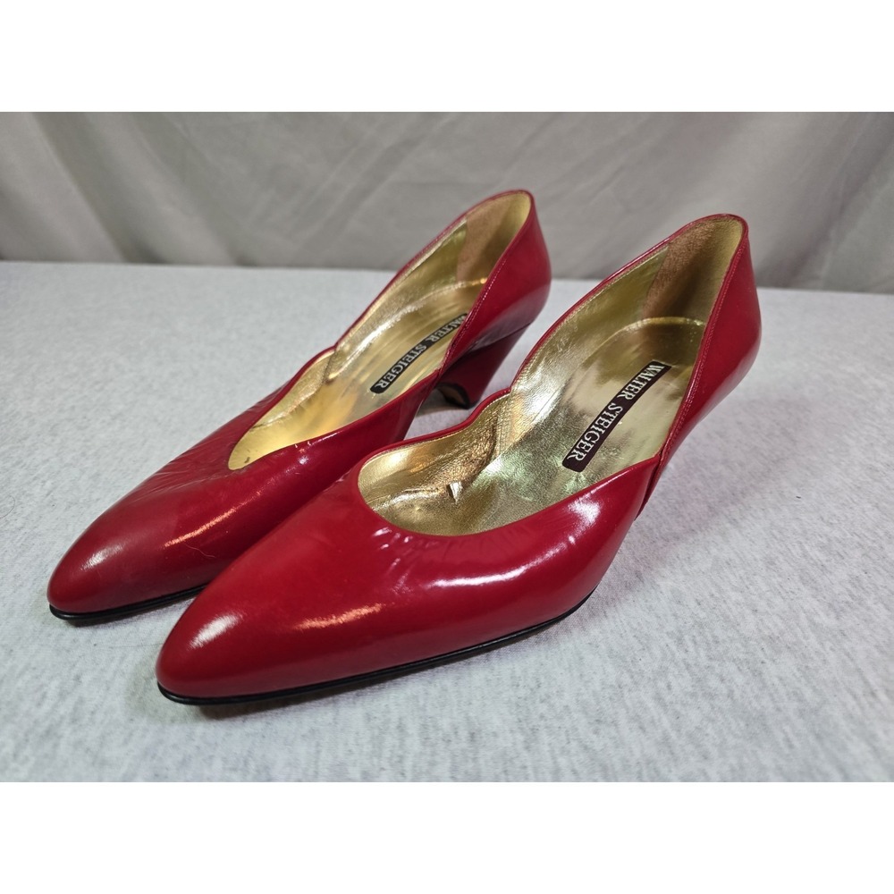 Walter Steiger Red and Gold Leather Pointed Toe Heels